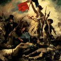 Fotografia obrazu Wolność wiodąca lud na barykady autorstwa Eugène’a Delacroix