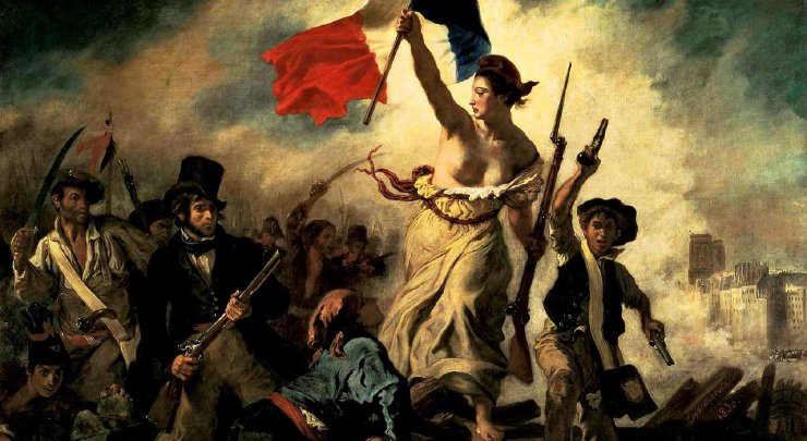 Fotografia obrazu Wolność wiodąca lud na barykady autorstwa Eugène’a Delacroix