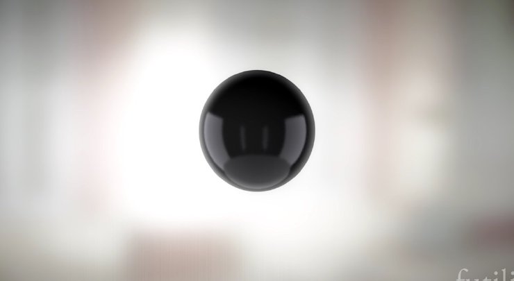 Grafika przedstawiająca czarną kulę w przestrzeni